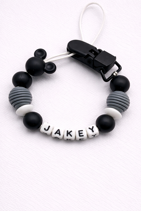 Black Mickey Mouse Style Dummy Clip Personalised