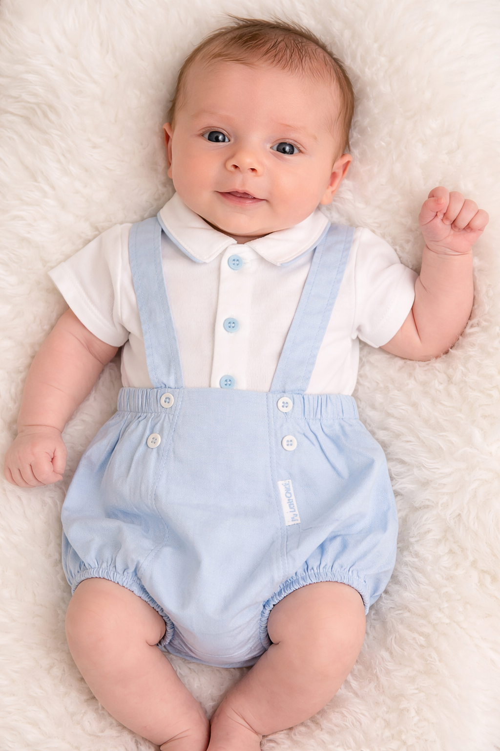 Blue Linen Romper & Shirt Baby Boy Set with Braces