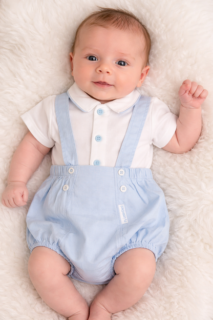 Blue Linen Romper & Shirt Baby Boy Set with Braces
