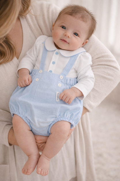 Blue Linen Romper & Shirt Baby Boy Set with Braces