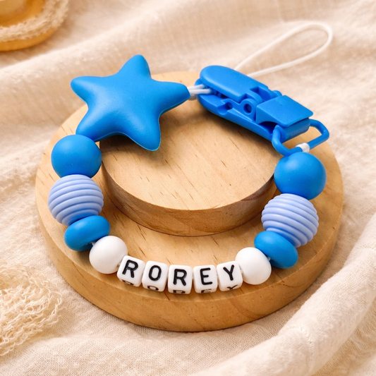 Personalised Blue Star Dummy Clip (Small Plastic Letter Design)