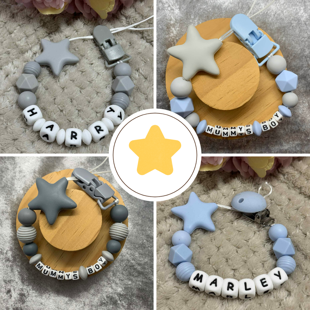 collection of blue and grey style dummy clips made by ttcreations. Personalised options available.