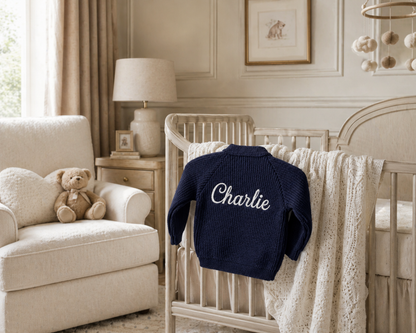Personalised Baby Cardigan | Navy | Name Embroidered