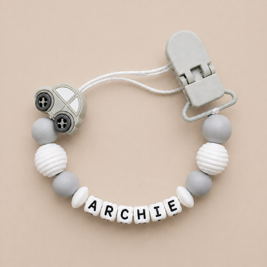 Grey Car Dummy Clip - Grey & White (Small Plastic Letter Design)