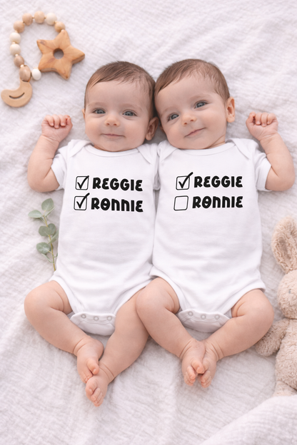 Twin Name Reveal Bodysuits | Custom Baby Announcement Onesies | Twin Boy/Girl Outfit