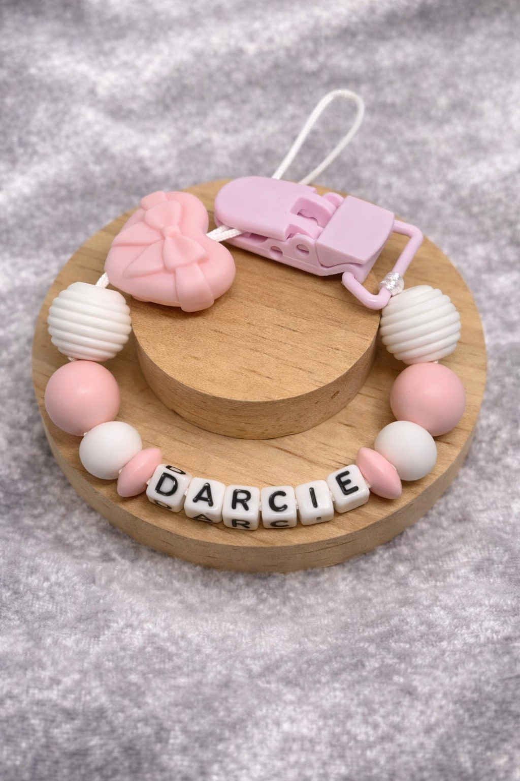 Personalised Heart Dummy Clip for Baby Girls – Custom Name
