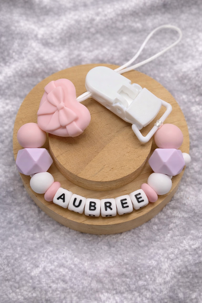 Personalised Heart Dummy Clip for Baby Girls – Custom Name