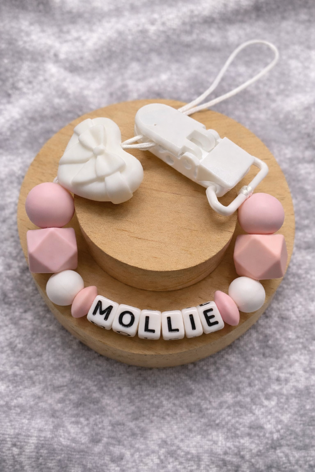 Personalised Heart Dummy Clip for Baby Girls – Custom Name