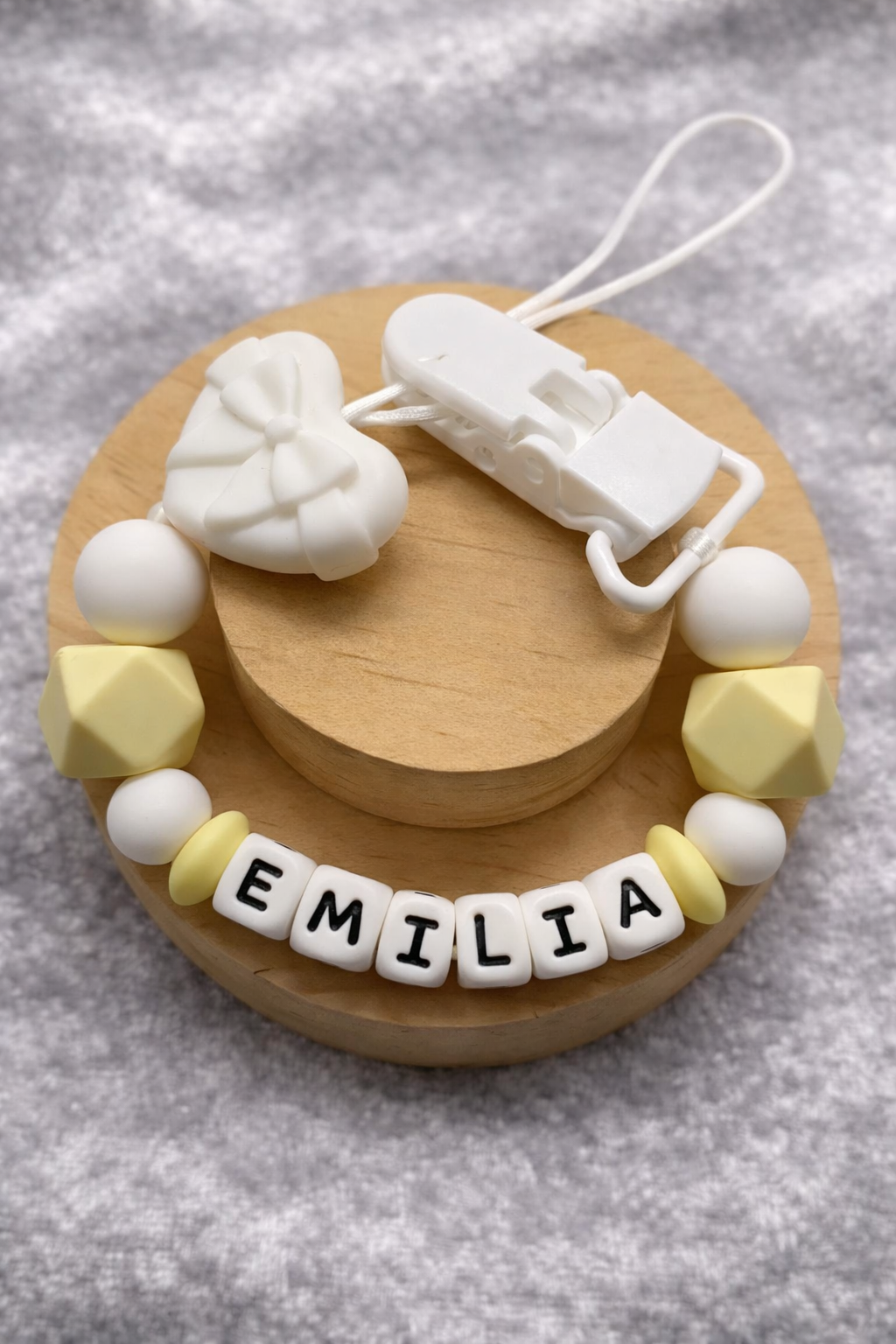 Personalised Heart Dummy Clip for Baby Girls – Custom Name