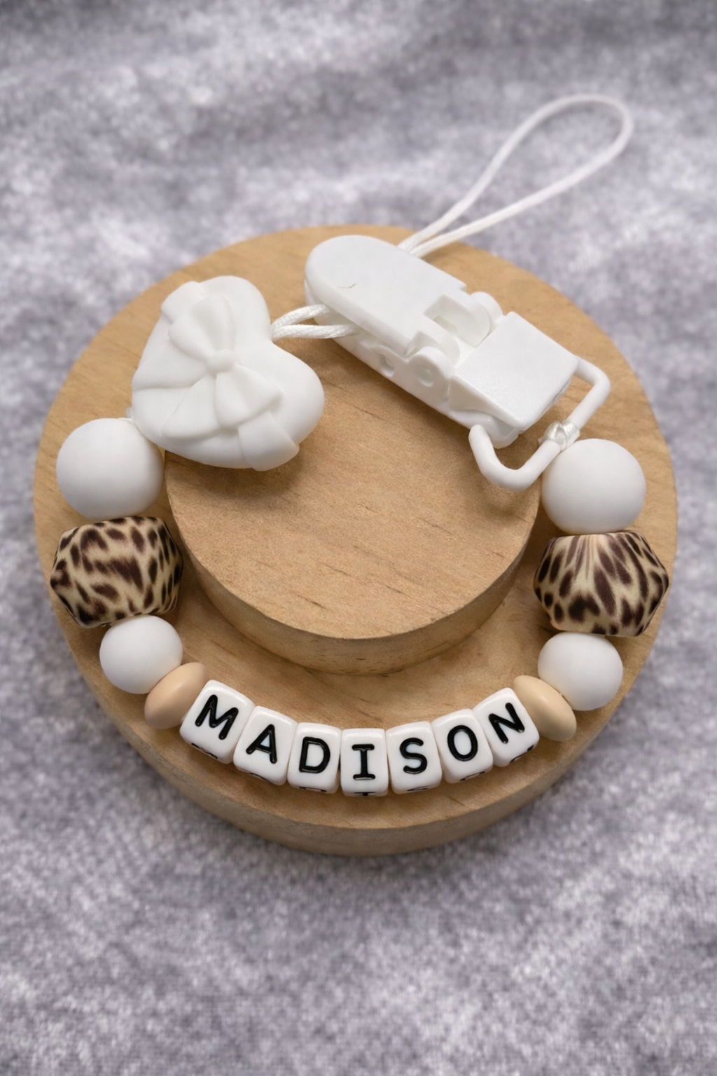 Personalised Heart Dummy Clip for Baby Girls – Custom Name