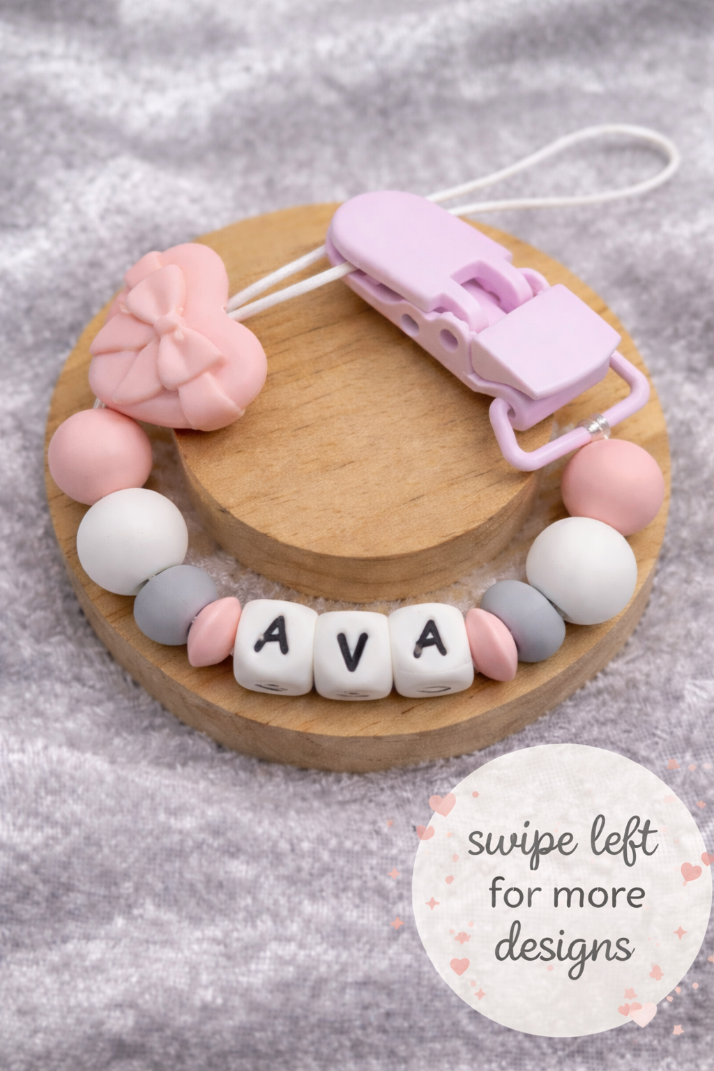 Personalised Heart Dummy Clip for Baby Girls – Custom Name
