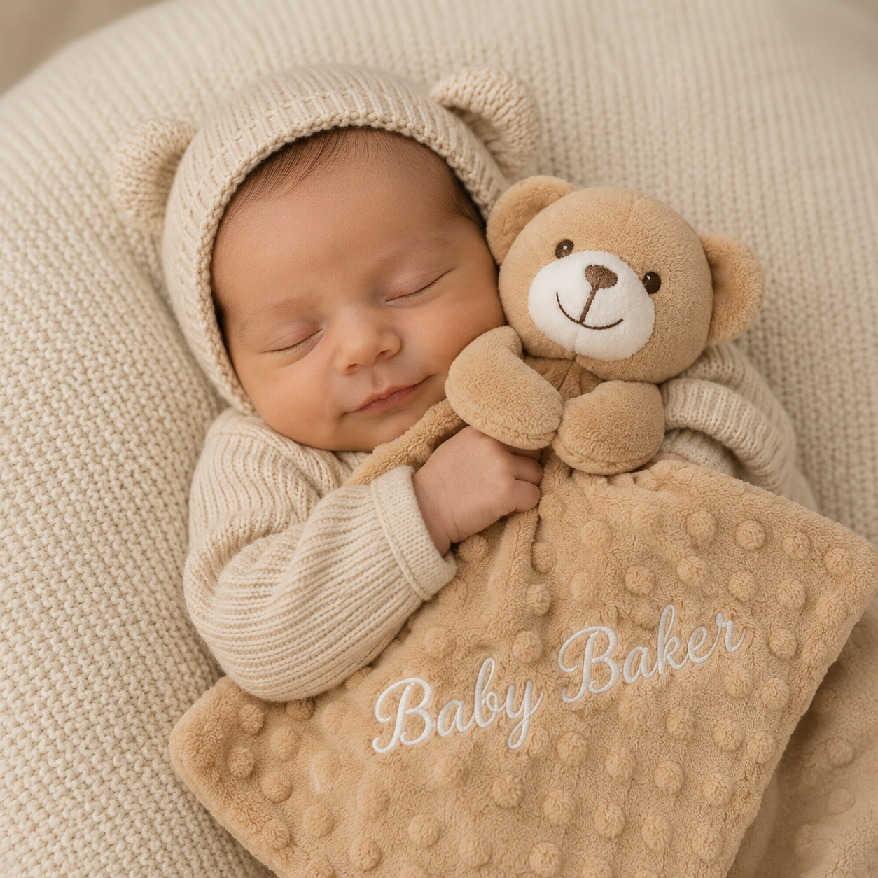 Personalised Biscuit Bubble Teddy Bear Comforter | Baby Comforter - PREORDER