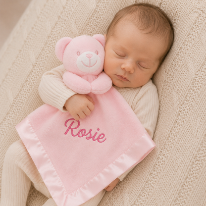Personalised Pink Teddy Bear Comforter | Baby Comforter