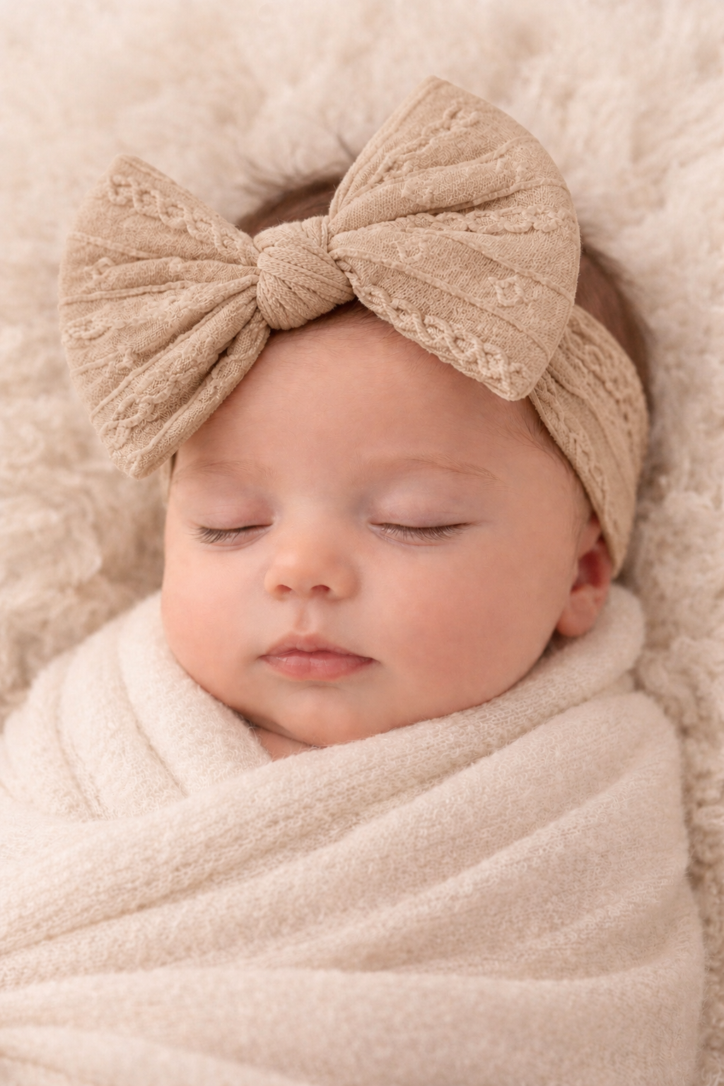 Latte Textured Bow Baby Headband – Soft Newborn Accessory