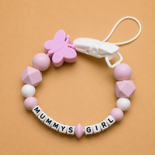 Personalised Butterfly Dummy Clip - Pink (Plastic Letter Design)