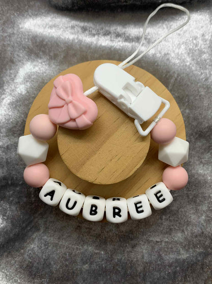 Personalised Heart Dummy Clip for Baby Girls – Custom Name