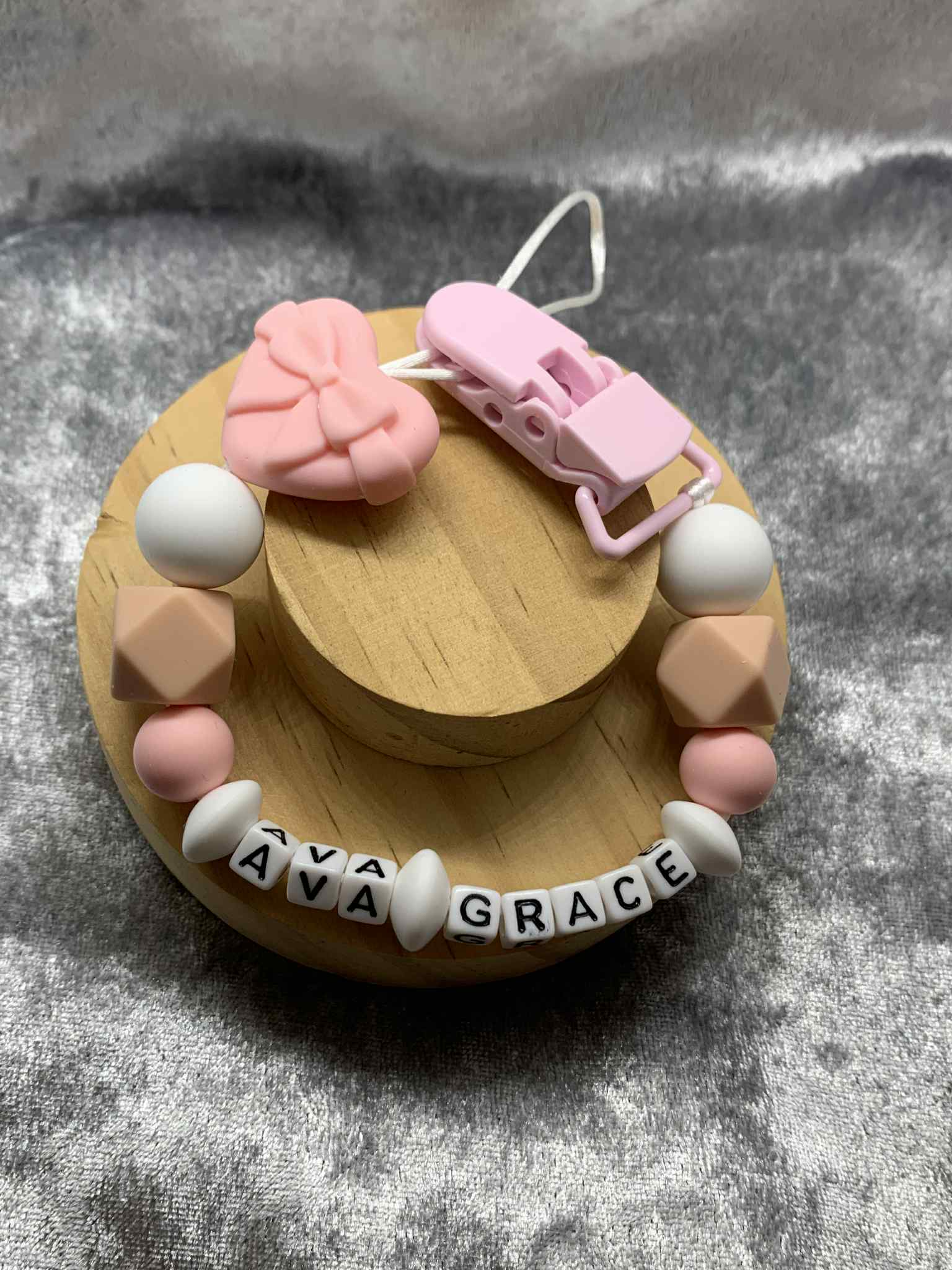 Personalised Heart Dummy Clip for Baby Girls – Custom Name
