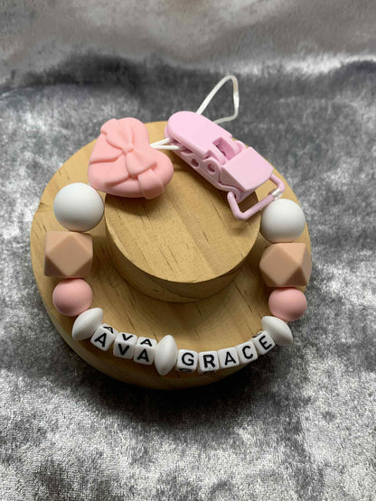 Personalised Heart Dummy Clip for Baby Girls – Custom Name
