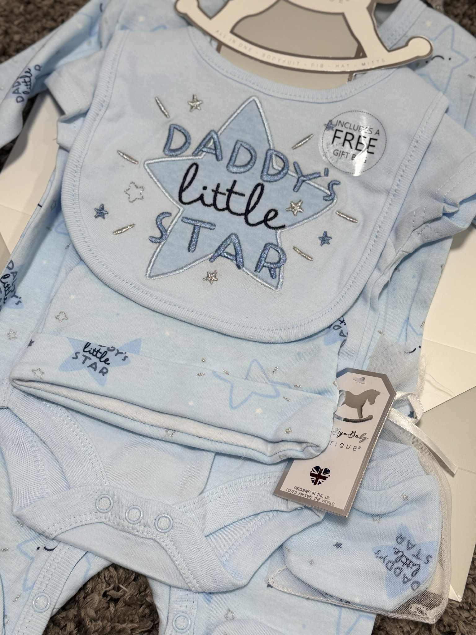 Baby Boys 5 Piece Matching Daddy's Star Set & Giftbag