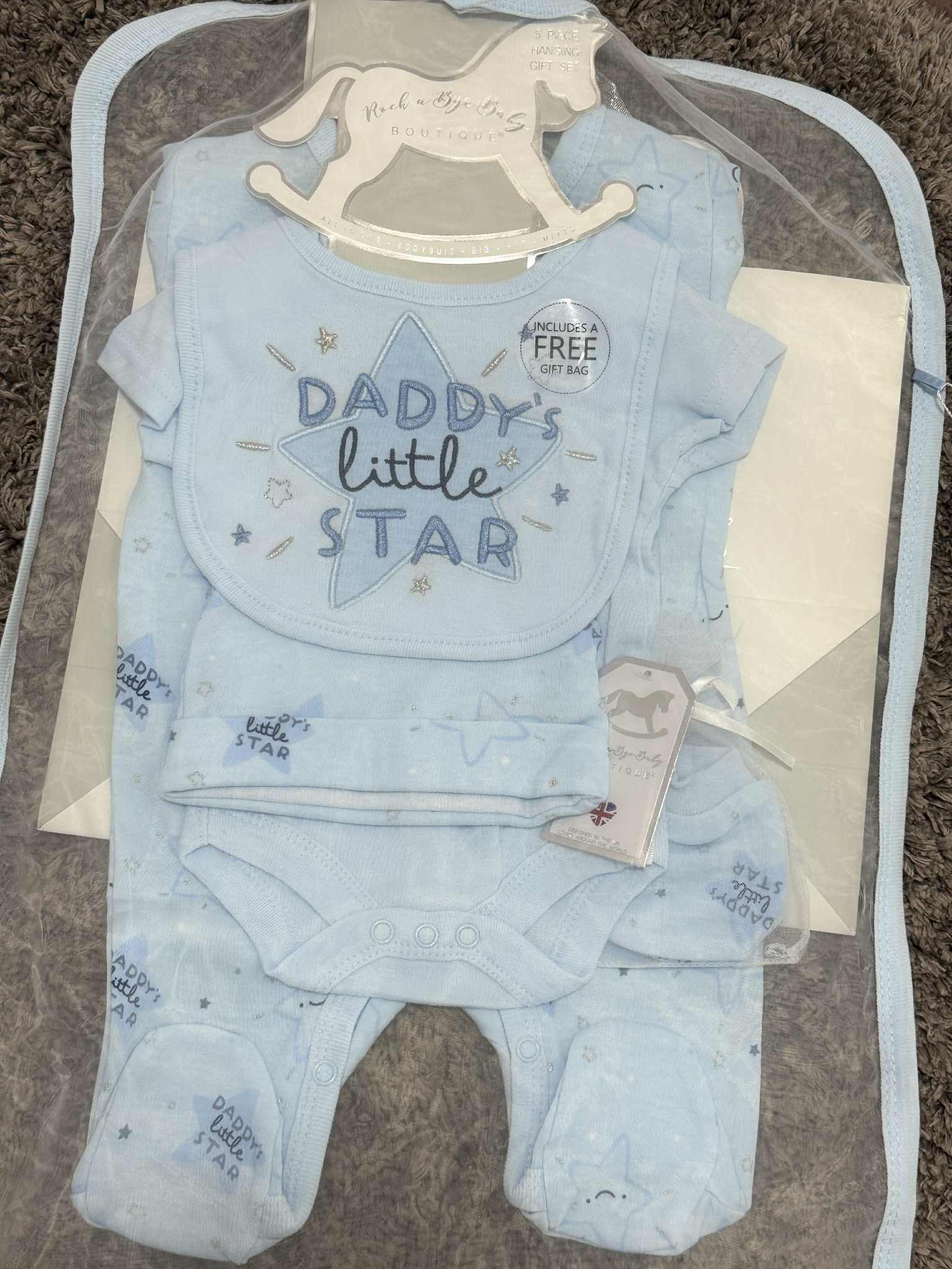Baby Boys 5 Piece Matching Daddy's Star Set & Giftbag