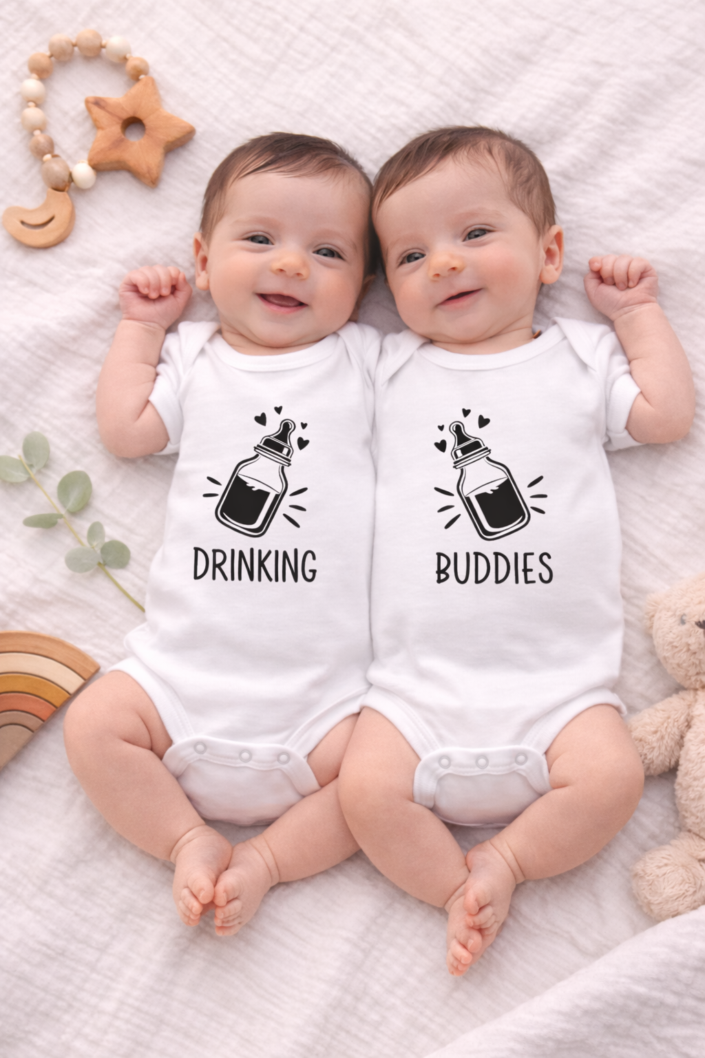 Drinking Buddies Twin Baby Bodysuits | Matching Twin Onesies Set