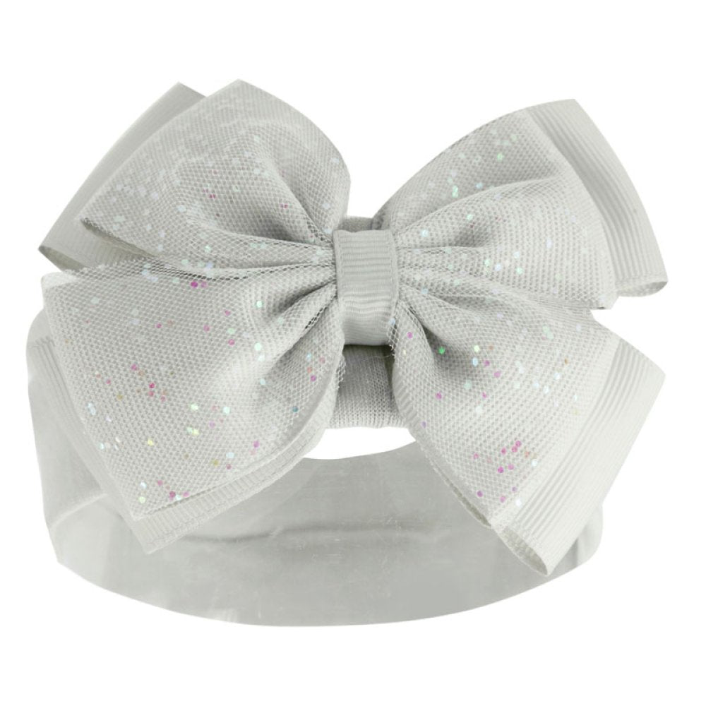Gray headband with a large bow on a white background