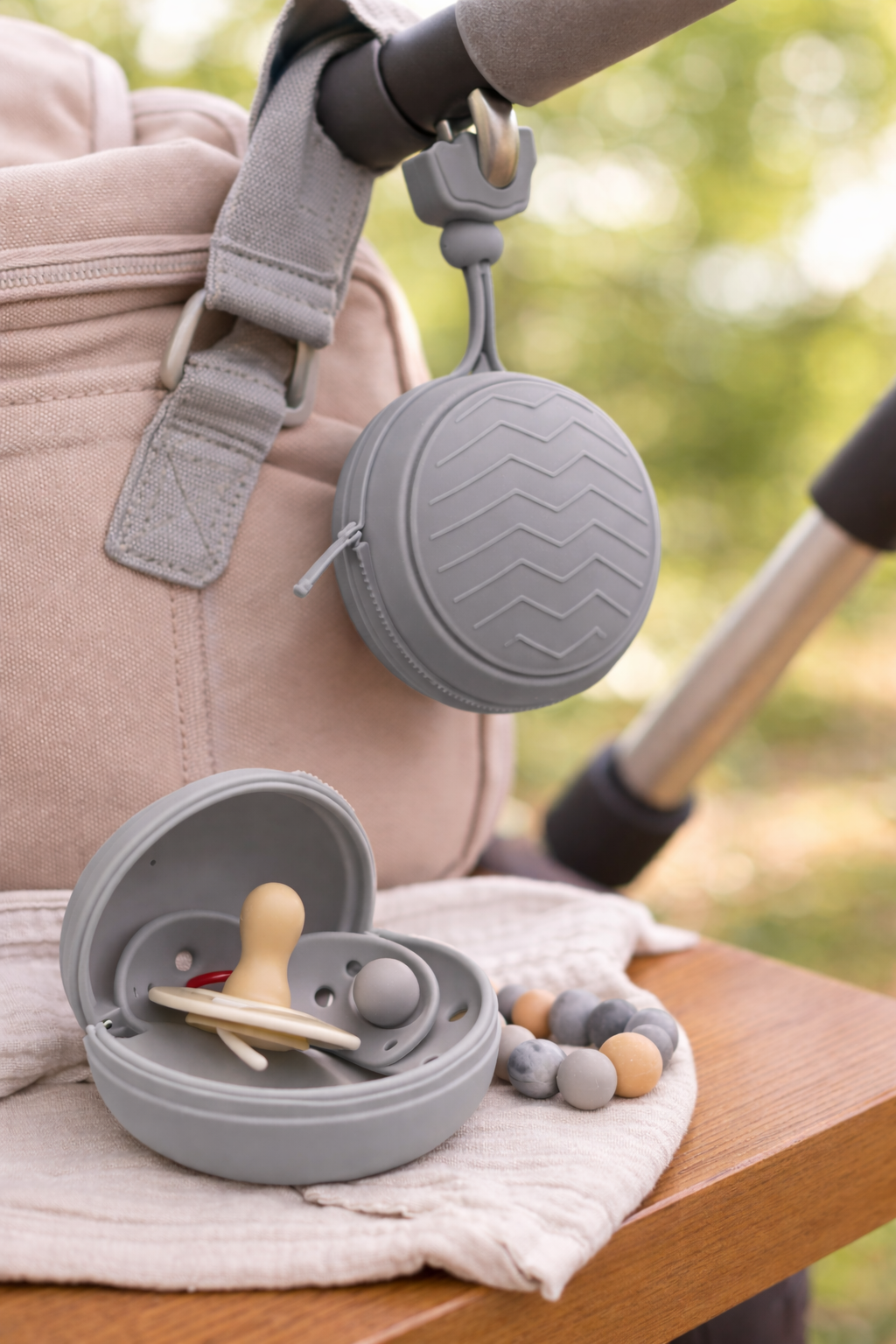 Grey Silicone Dummy Clip Case | Portable Pacifier Holder