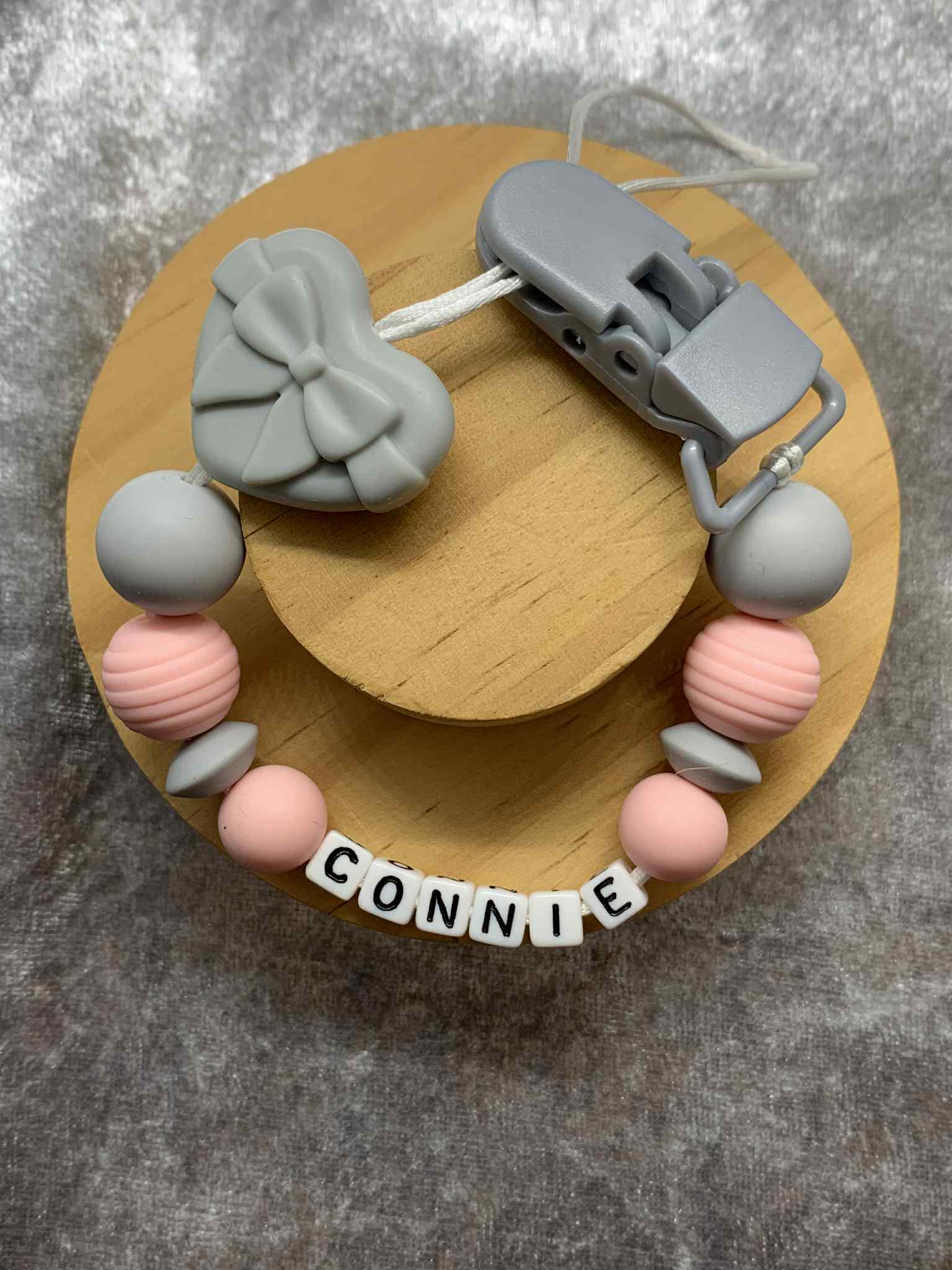 Personalised Heart Dummy Clip for Baby Girls – Custom Name