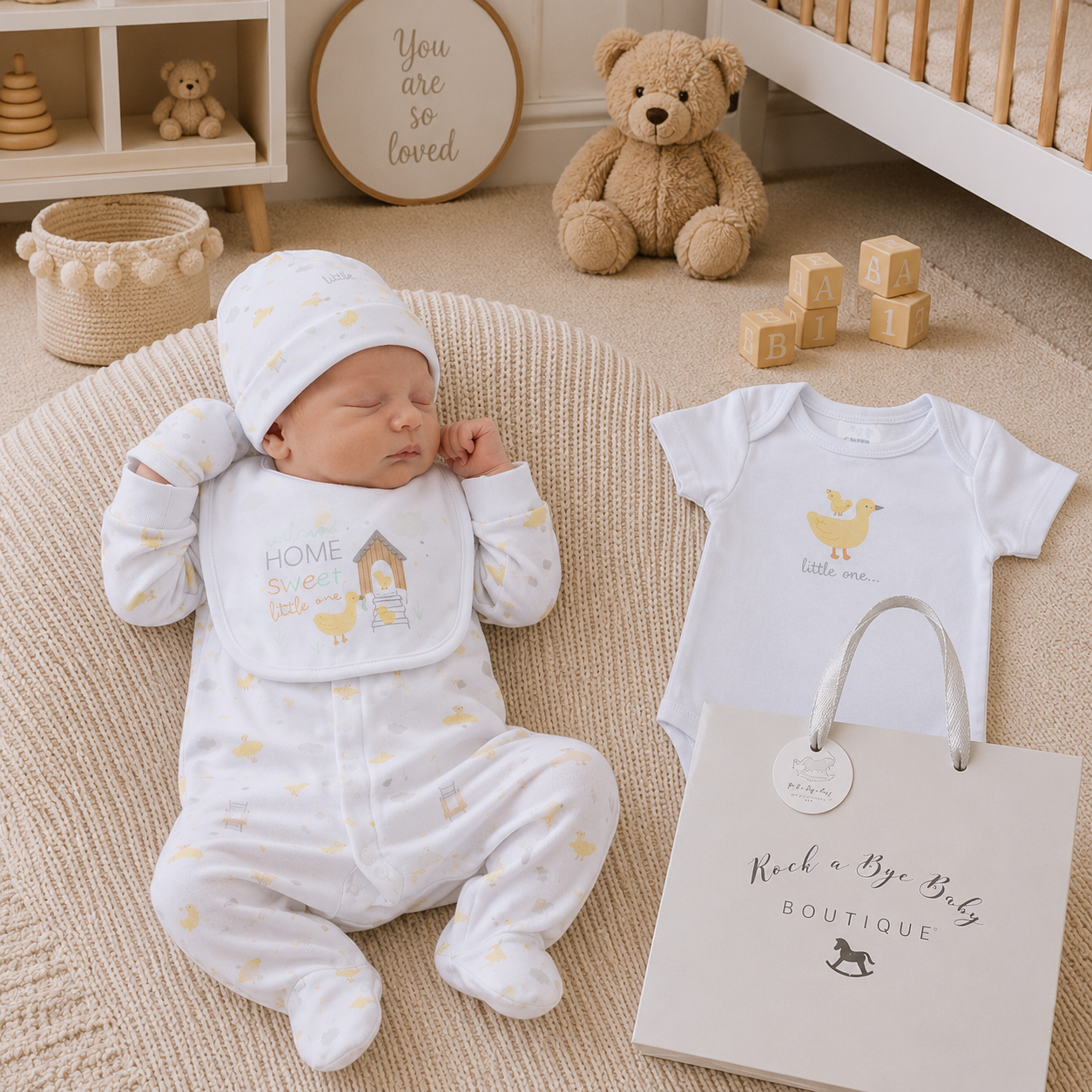 Home Sweet Little One gift set nursery styled shot