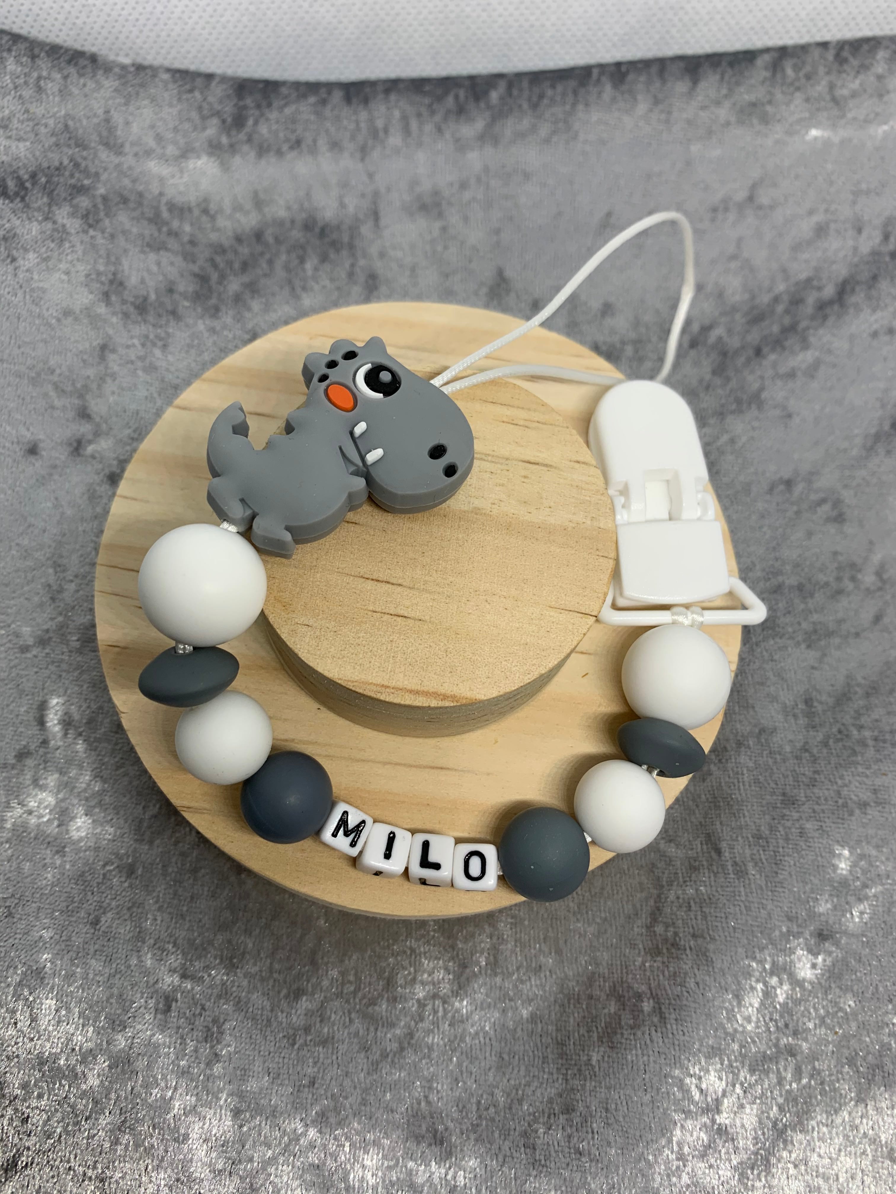 Personalised Dummy Clips Mam Dummy Holder New Baby Gift - DINO