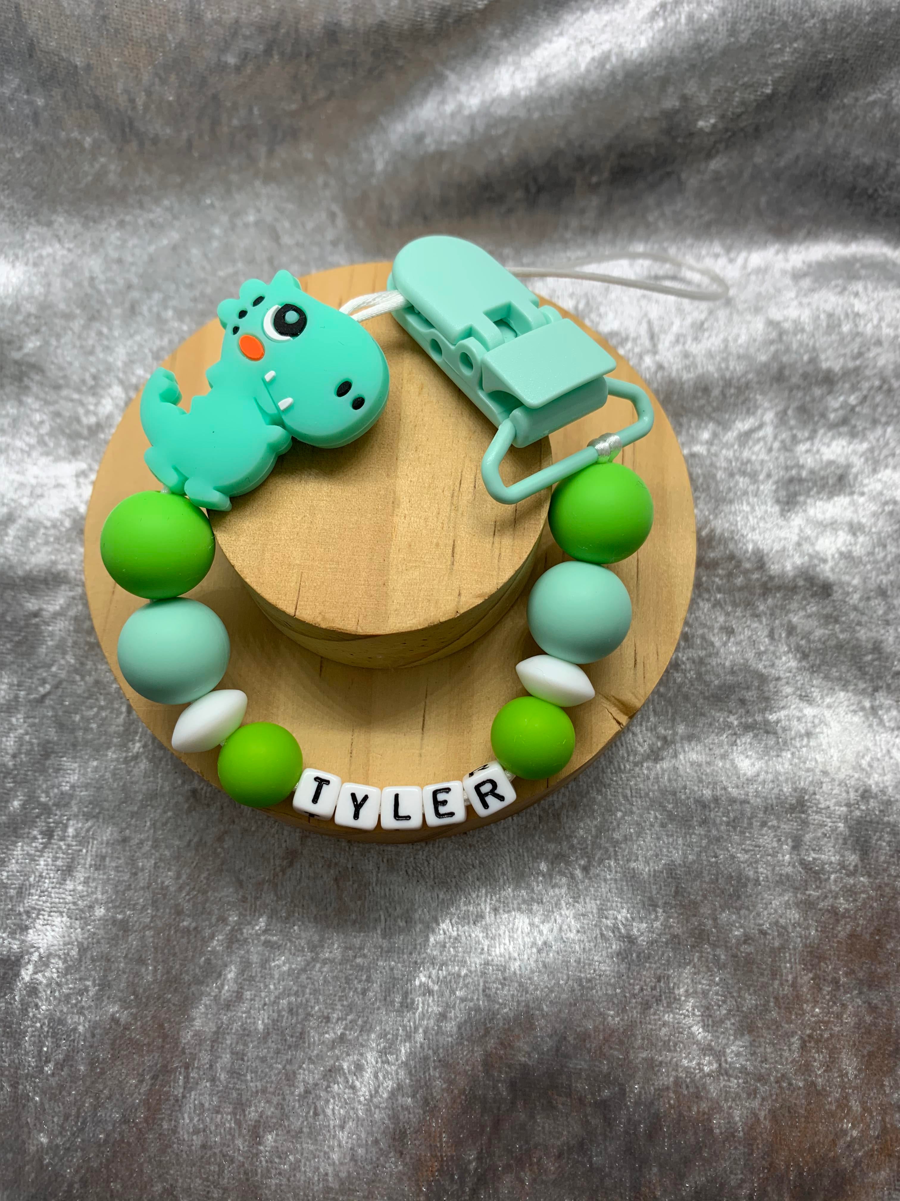 Personalised Dummy Clips Mam Dummy Holder New Baby Gift - DINO