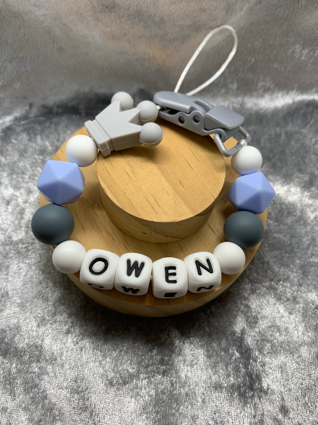 Personalised Dummy holder, Pacifier chain, Mam dummy clip new baby gift - CROWN