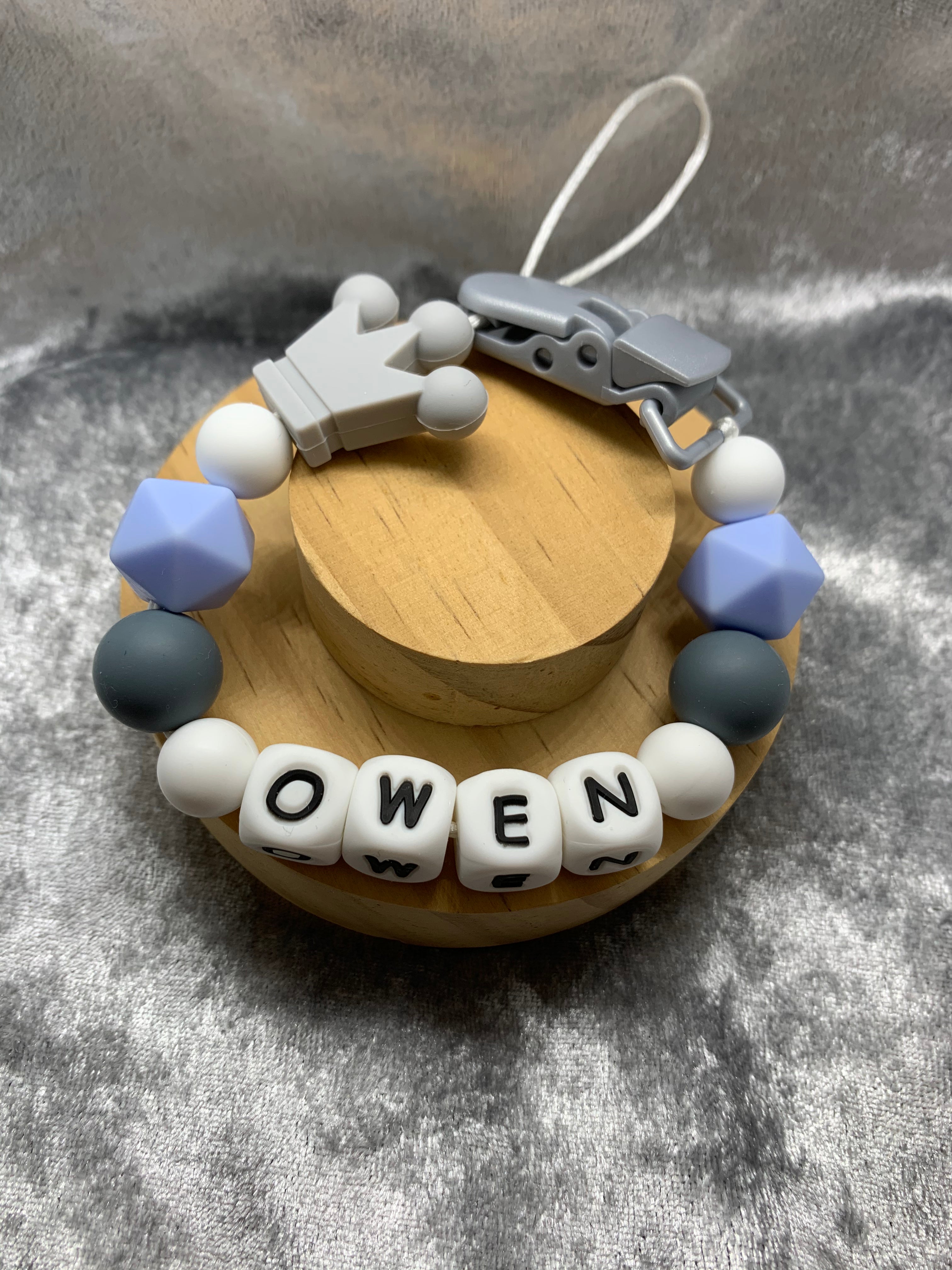 Personalised Dummy holder, Pacifier chain, Mam dummy clip new baby gift - CROWN