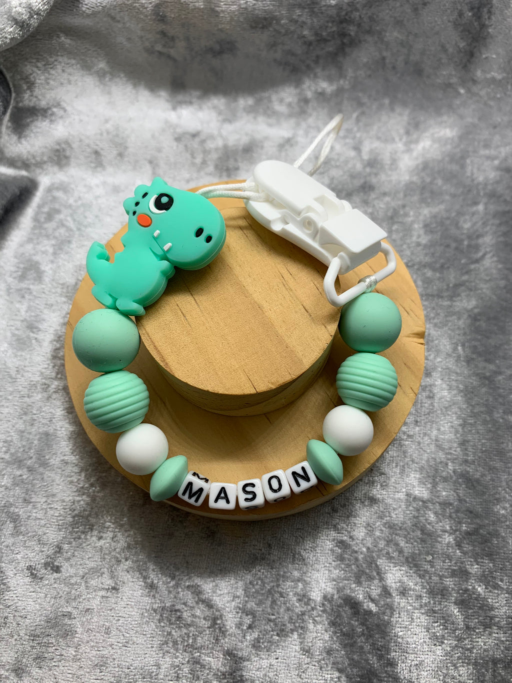 Personalised Dummy Clips Mam Dummy Holder New Baby Gift - DINO