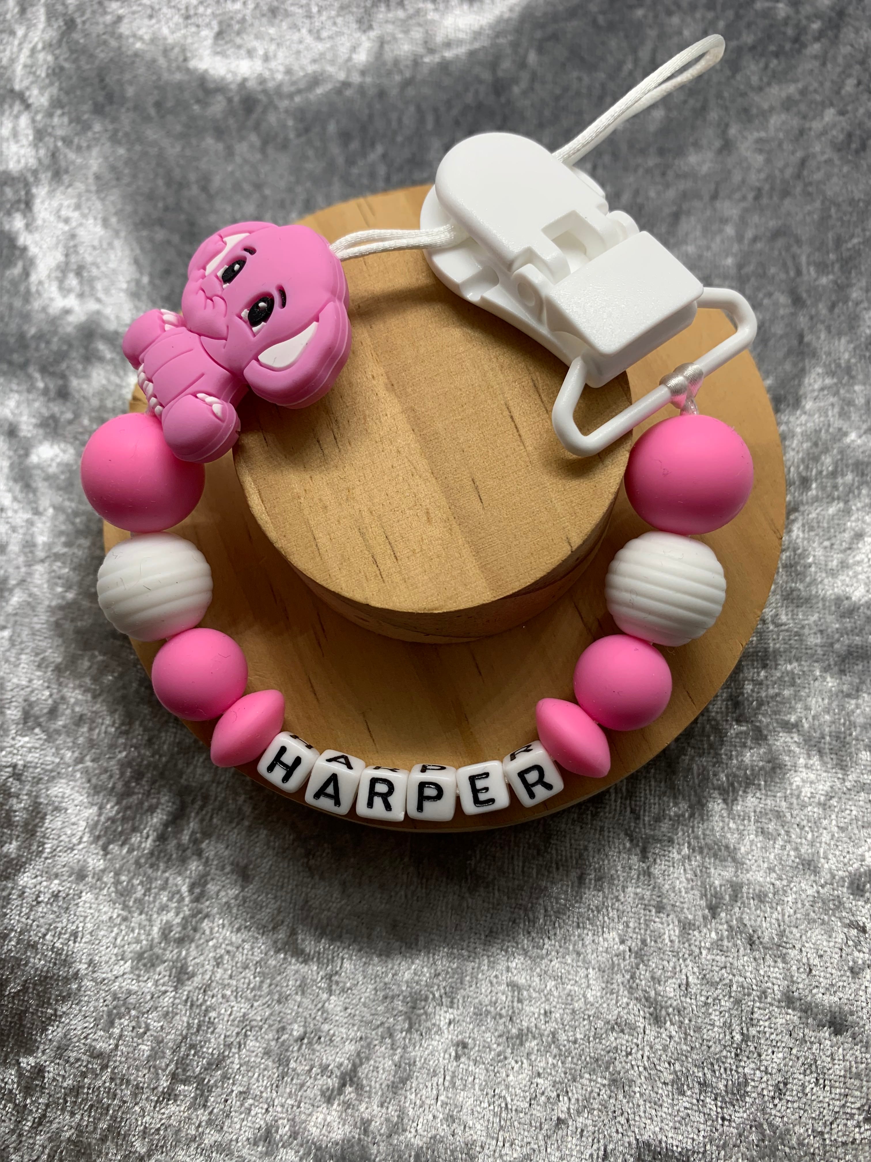 Personalised Dummy Clips Mam Dummy Holder New Baby Gift - ELEPHANT