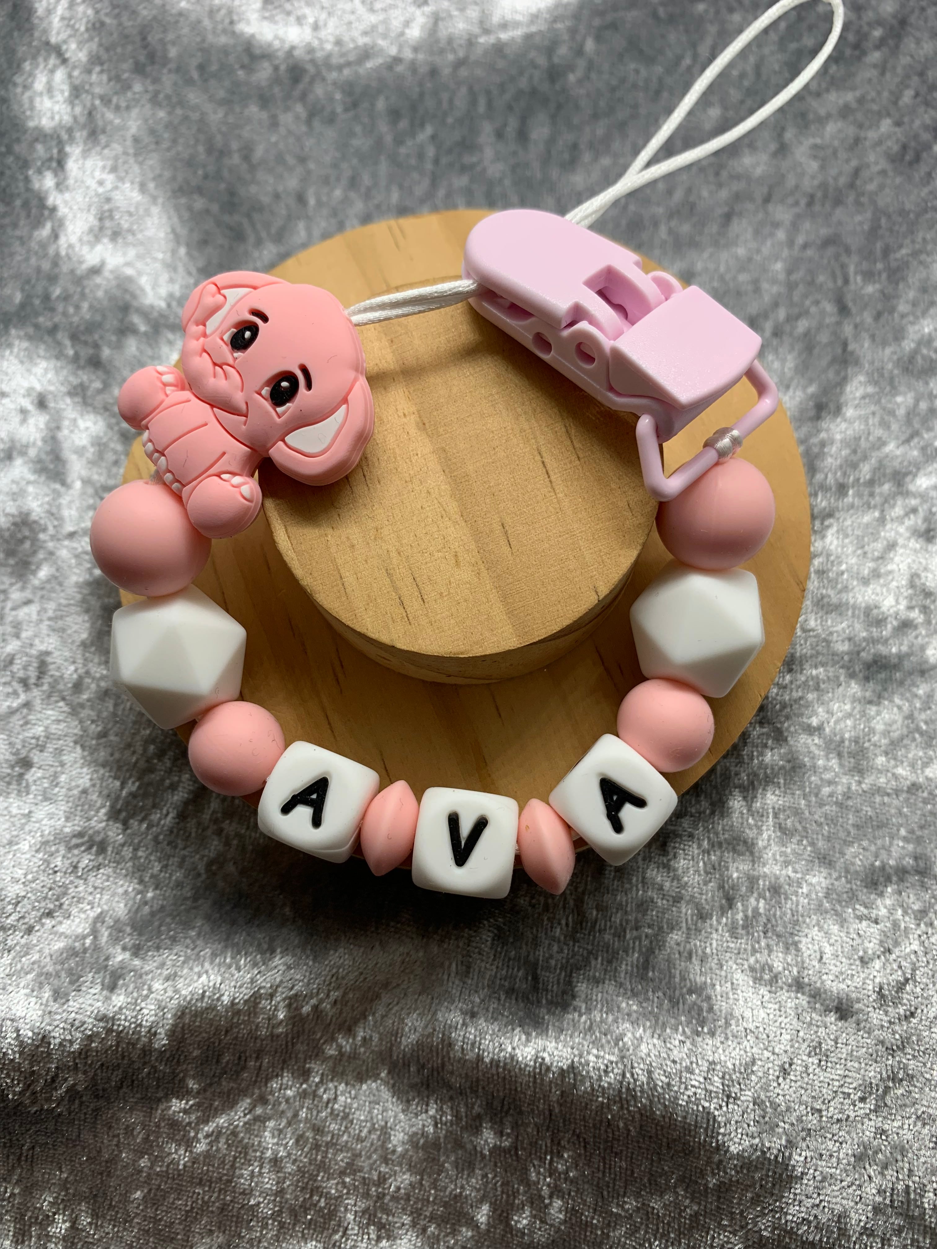 Personalised Dummy Clips Mam Dummy Holder New Baby Gift - ELEPHANT