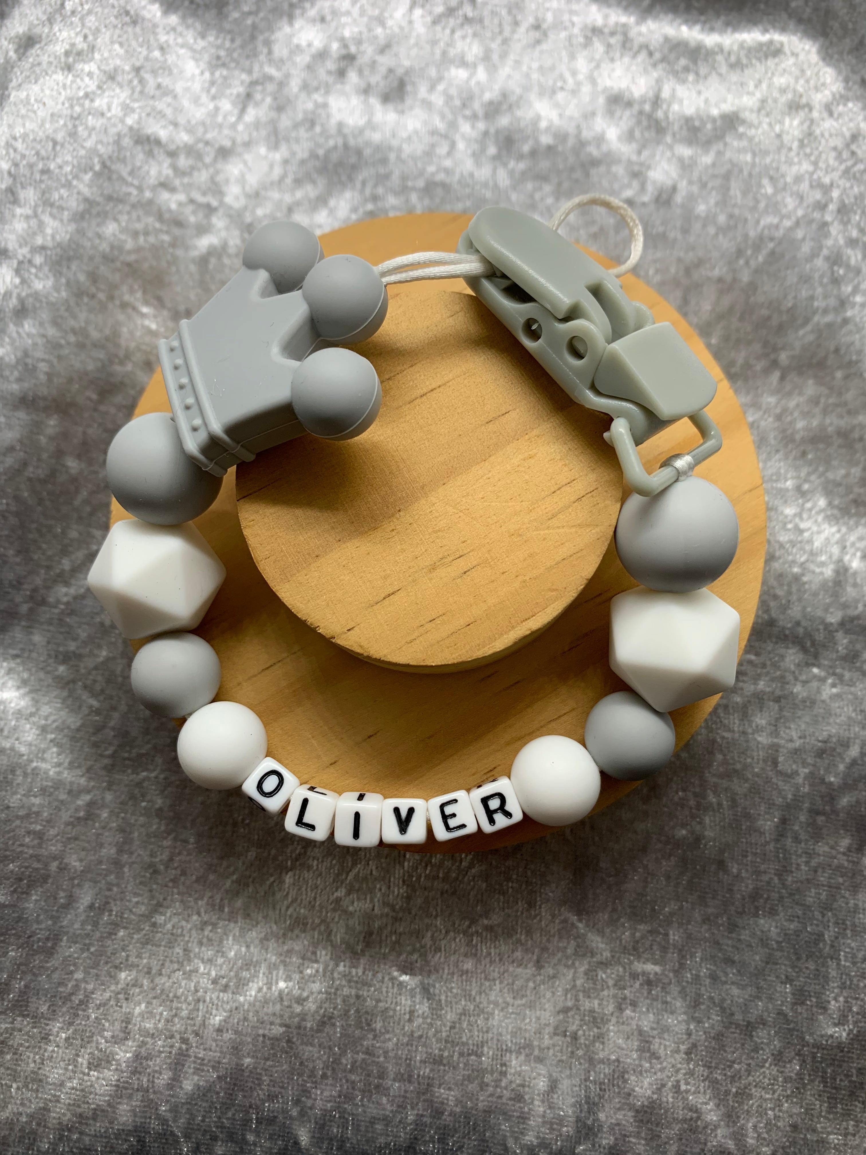 Personalised Dummy holder, Pacifier chain, Mam dummy clip new baby gift - CROWN