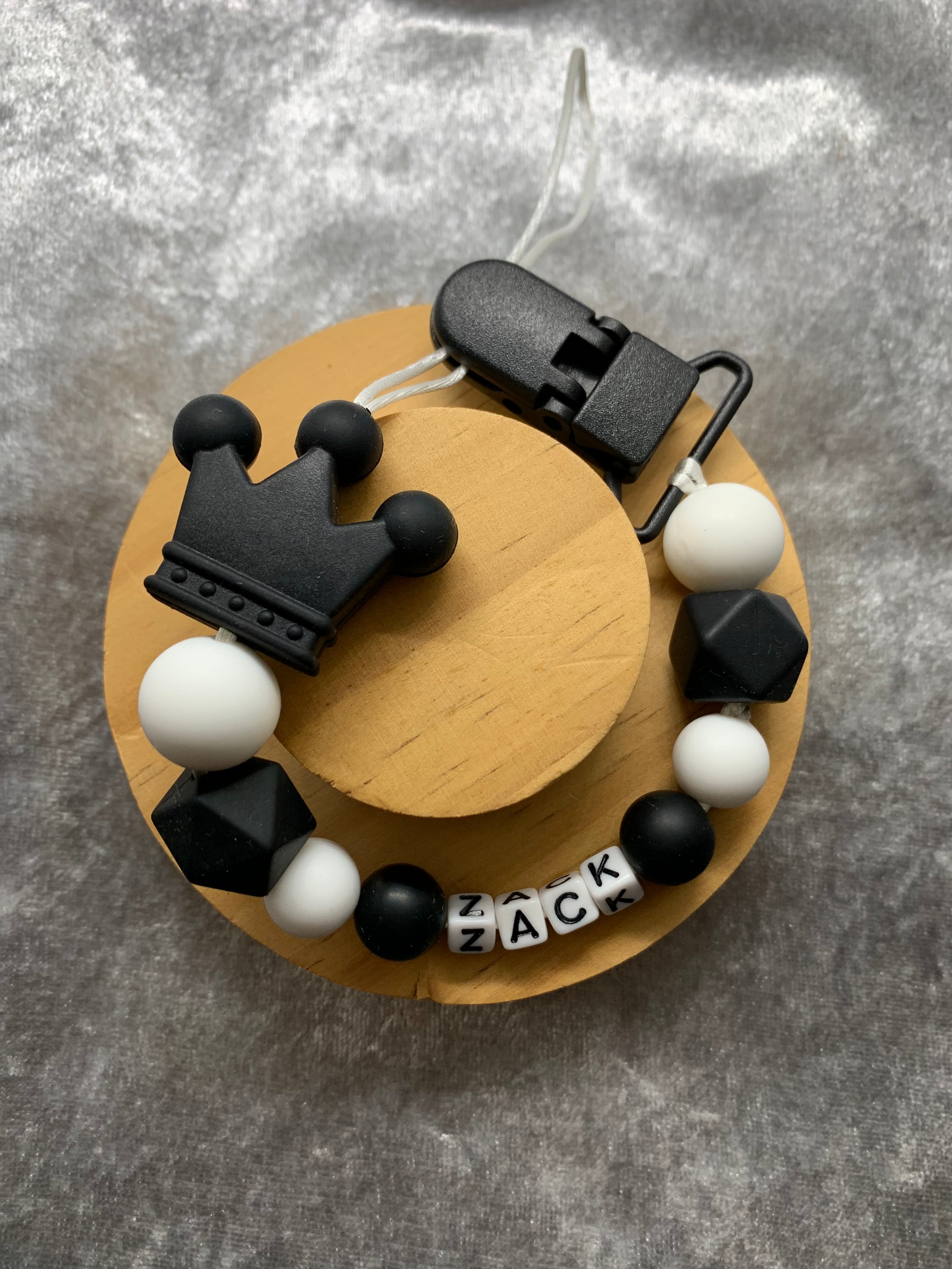 Personalised Dummy holder, Pacifier chain, Mam dummy clip new baby gift - CROWN