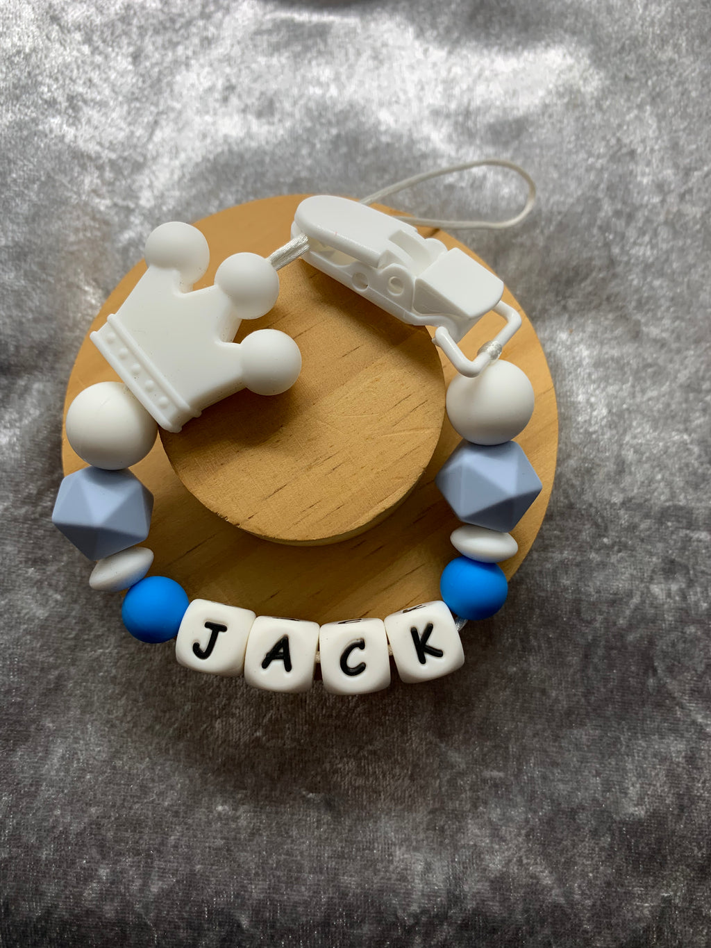 Personalised Dummy holder, Pacifier chain, Mam dummy clip new baby gift - CROWN