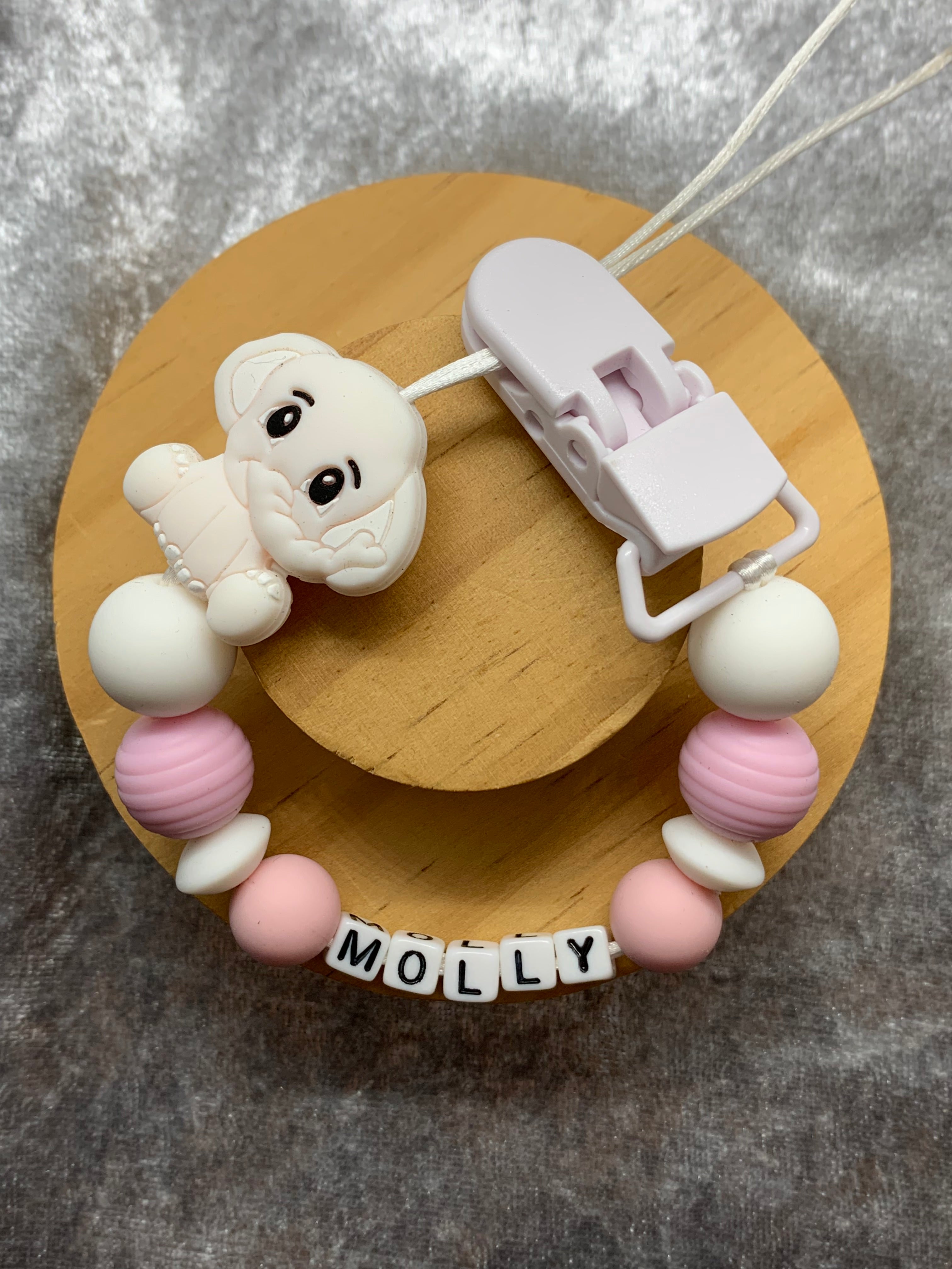 Personalised Dummy Clips Mam Dummy Holder New Baby Gift - ELEPHANT