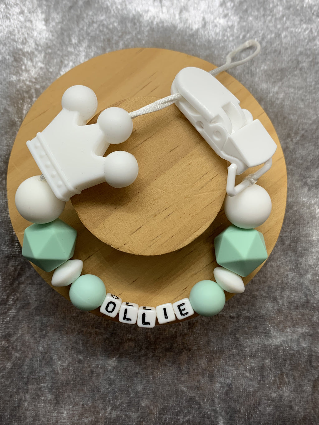 Personalised Dummy holder, Pacifier chain, Mam dummy clip new baby gift - CROWN