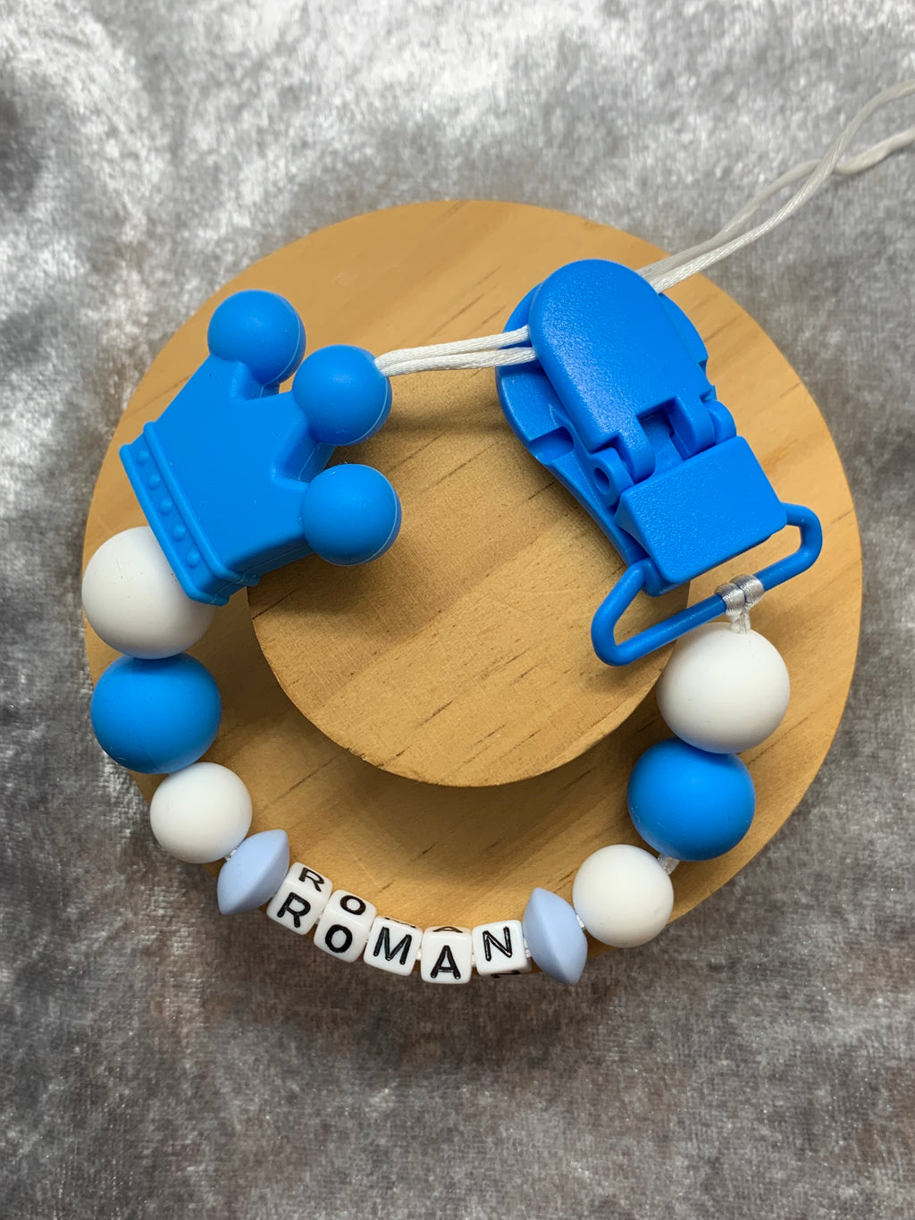 Personalised Dummy holder, Pacifier chain, Mam dummy clip new baby gift - CROWN