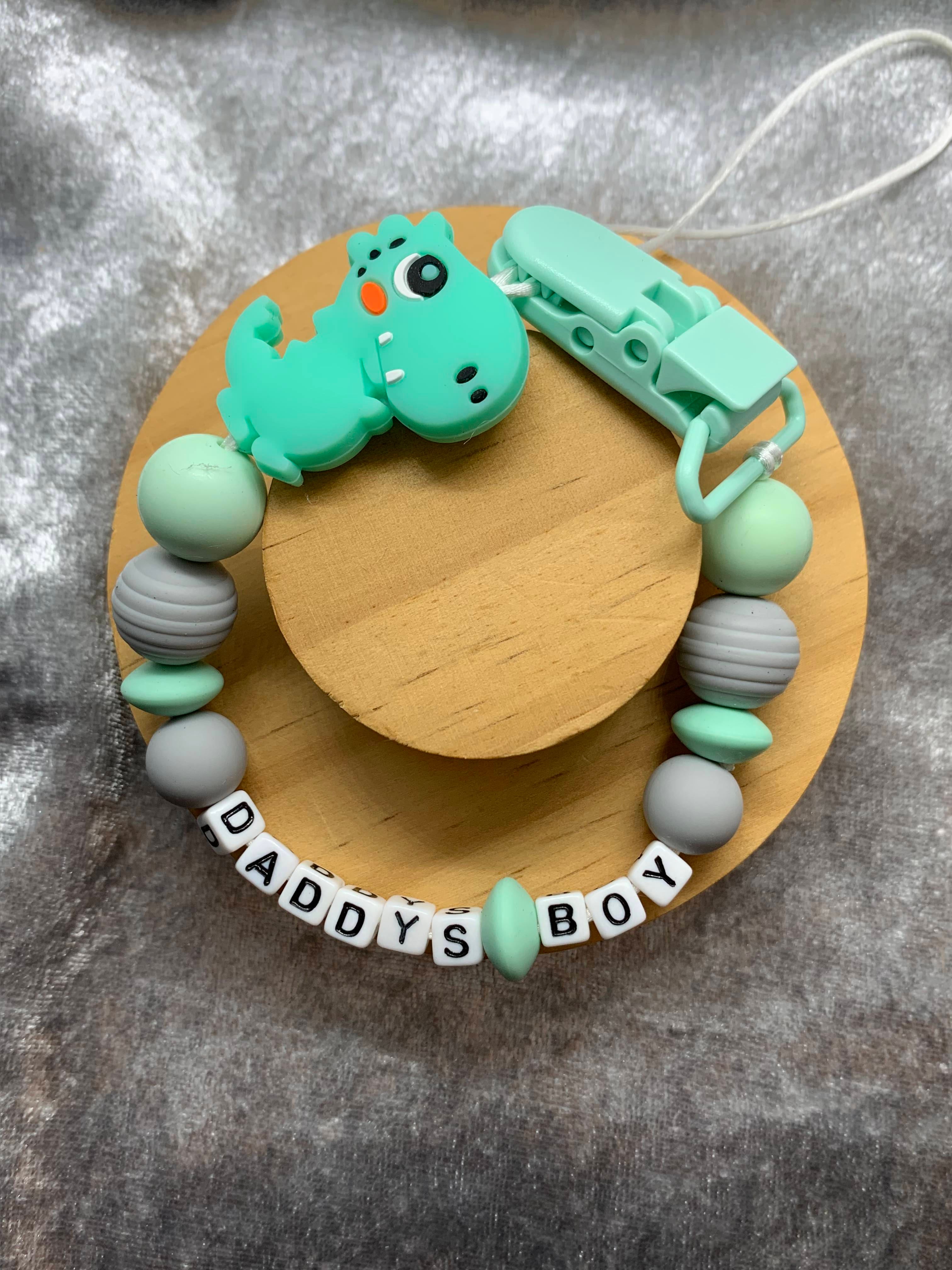 Personalised Dummy Clips Mam Dummy Holder New Baby Gift - DINO