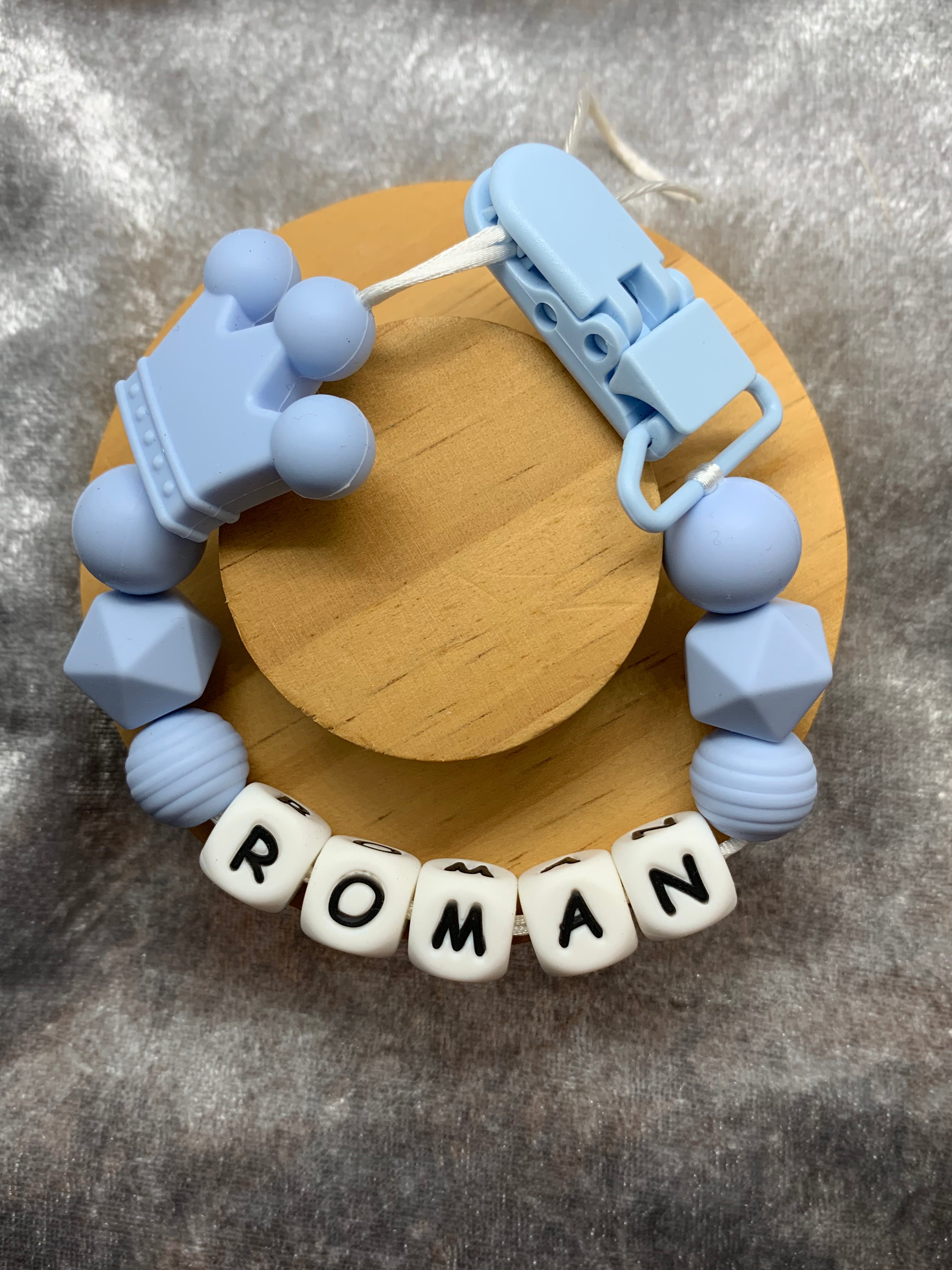 Personalised Dummy holder, Pacifier chain, Mam dummy clip new baby gift - CROWN