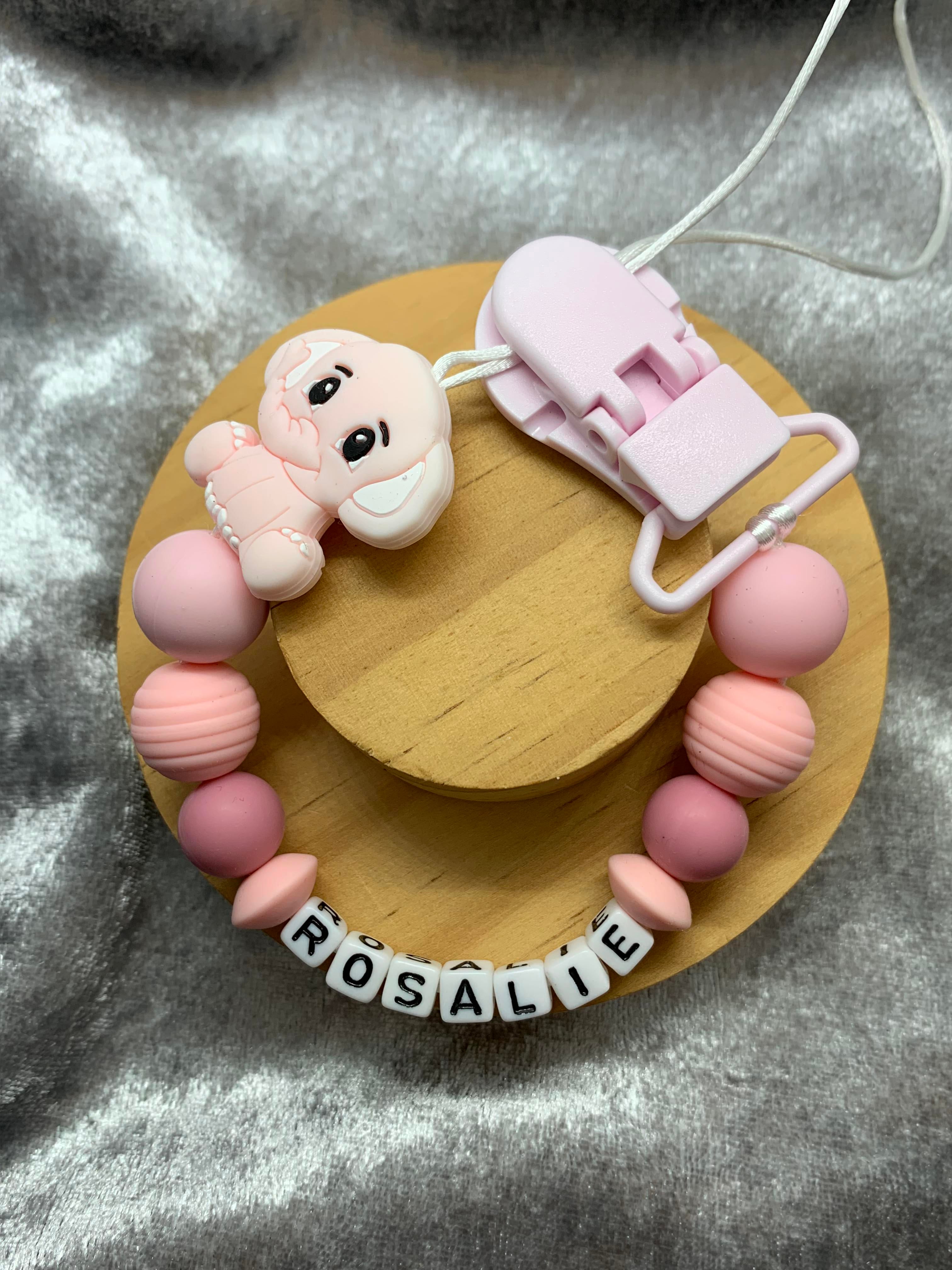 Personalised Dummy Clips Mam Dummy Holder New Baby Gift - ELEPHANT