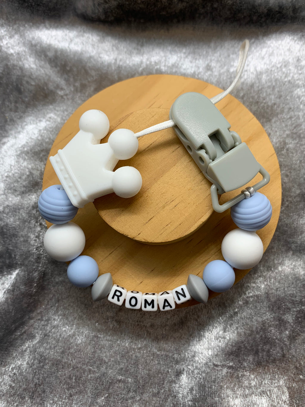 Personalised Dummy holder, Pacifier chain, Mam dummy clip new baby gift - CROWN