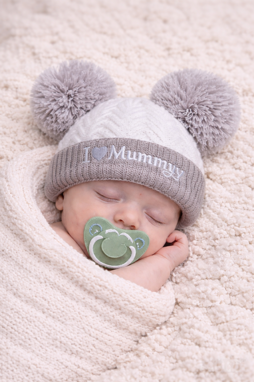 grey and white unisex hat for newborns