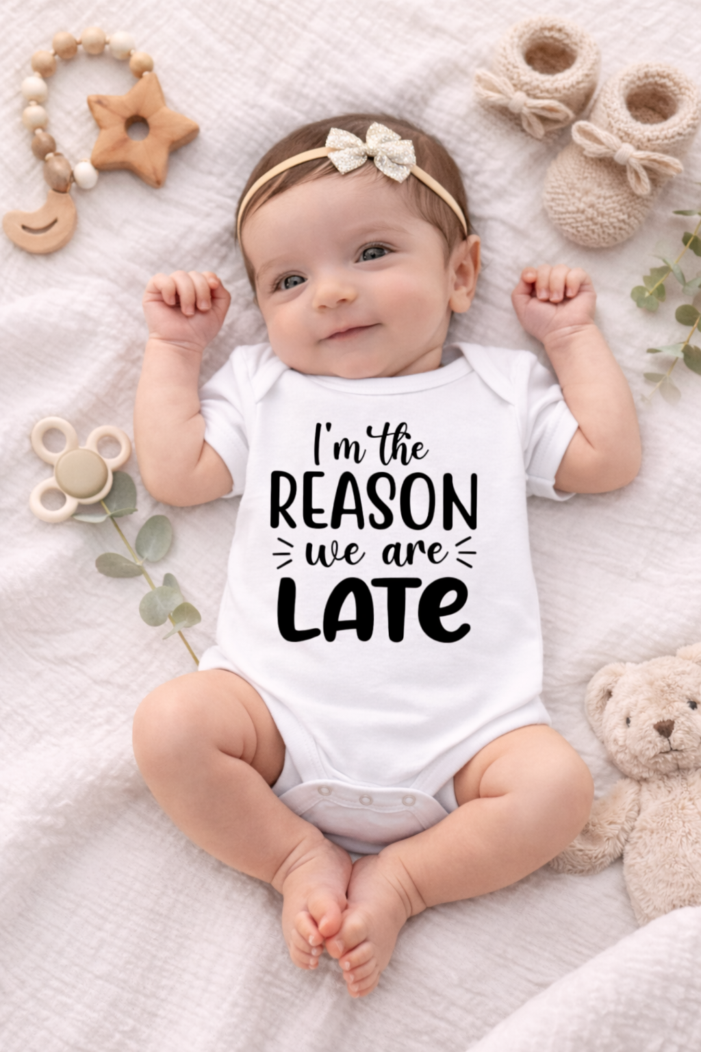 "I'm The Reason Were Late" Baby Bodysuit – Newborn Gift
