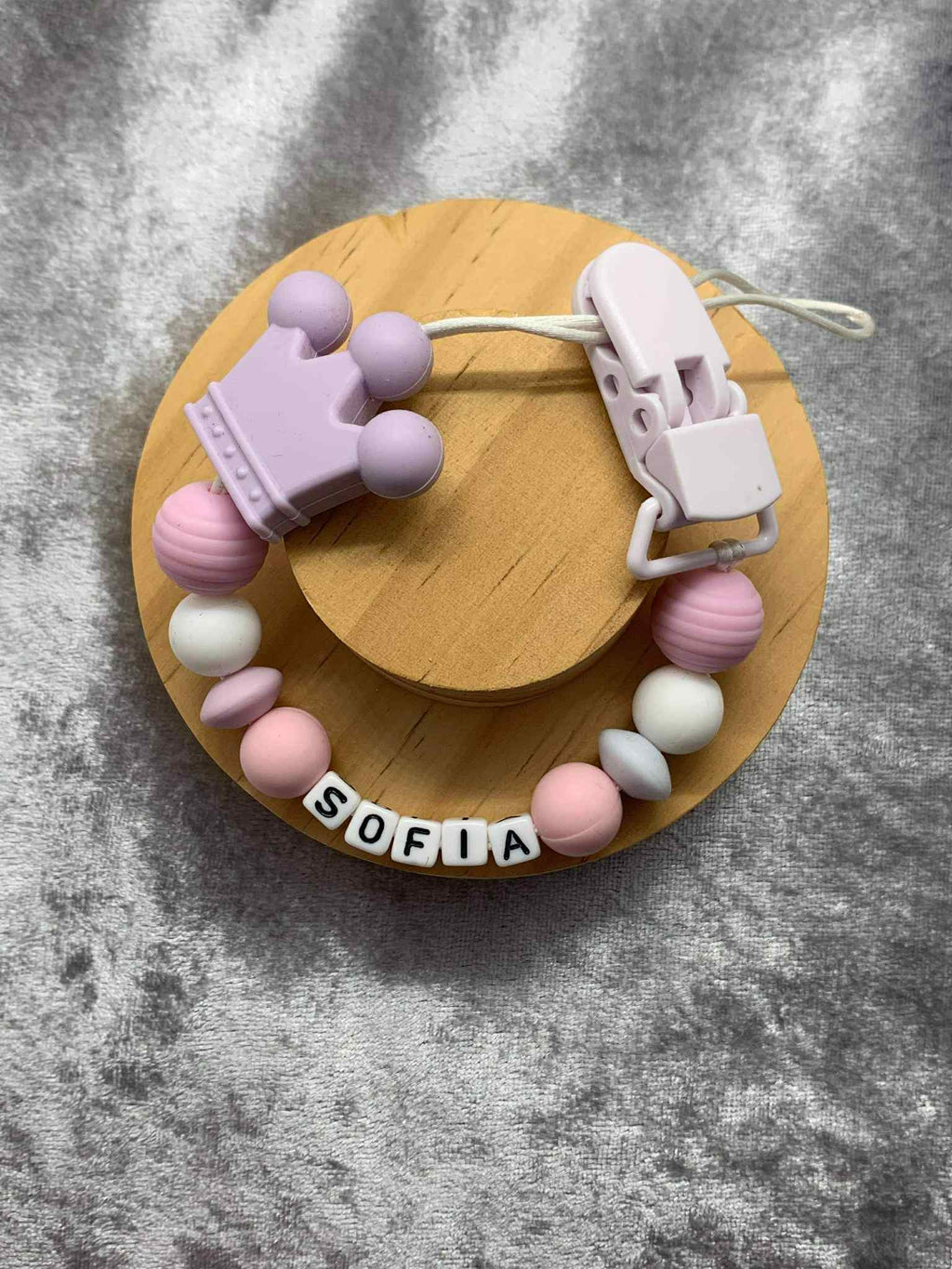 Personalised Dummy holder, Pacifier chain, Mam dummy clip new baby gift - CROWN