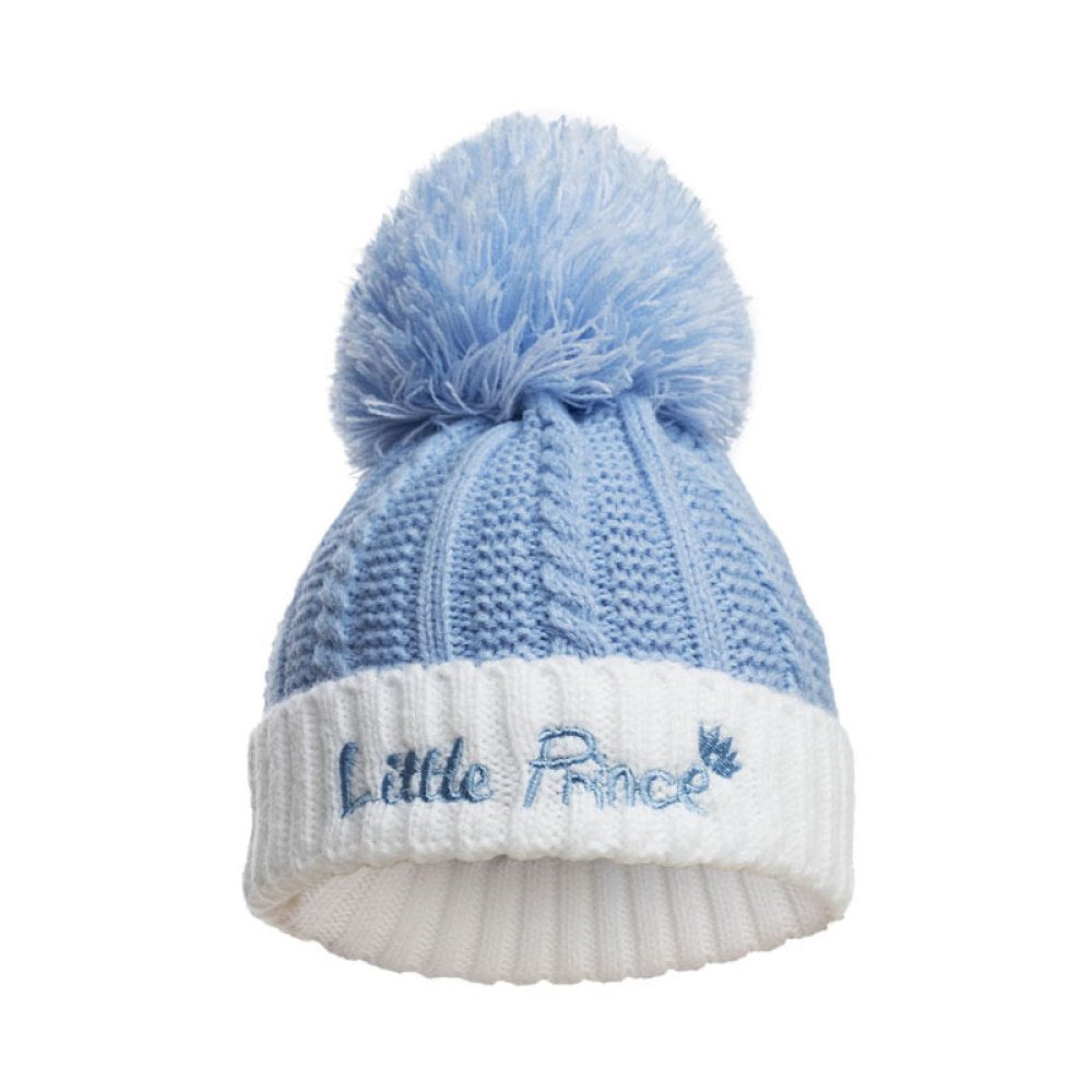 Little Prince blue cable knit hat for newborn to 12 months